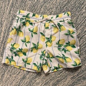 Janie and Jack Lemon Print Swim Trunks - White and Yellow